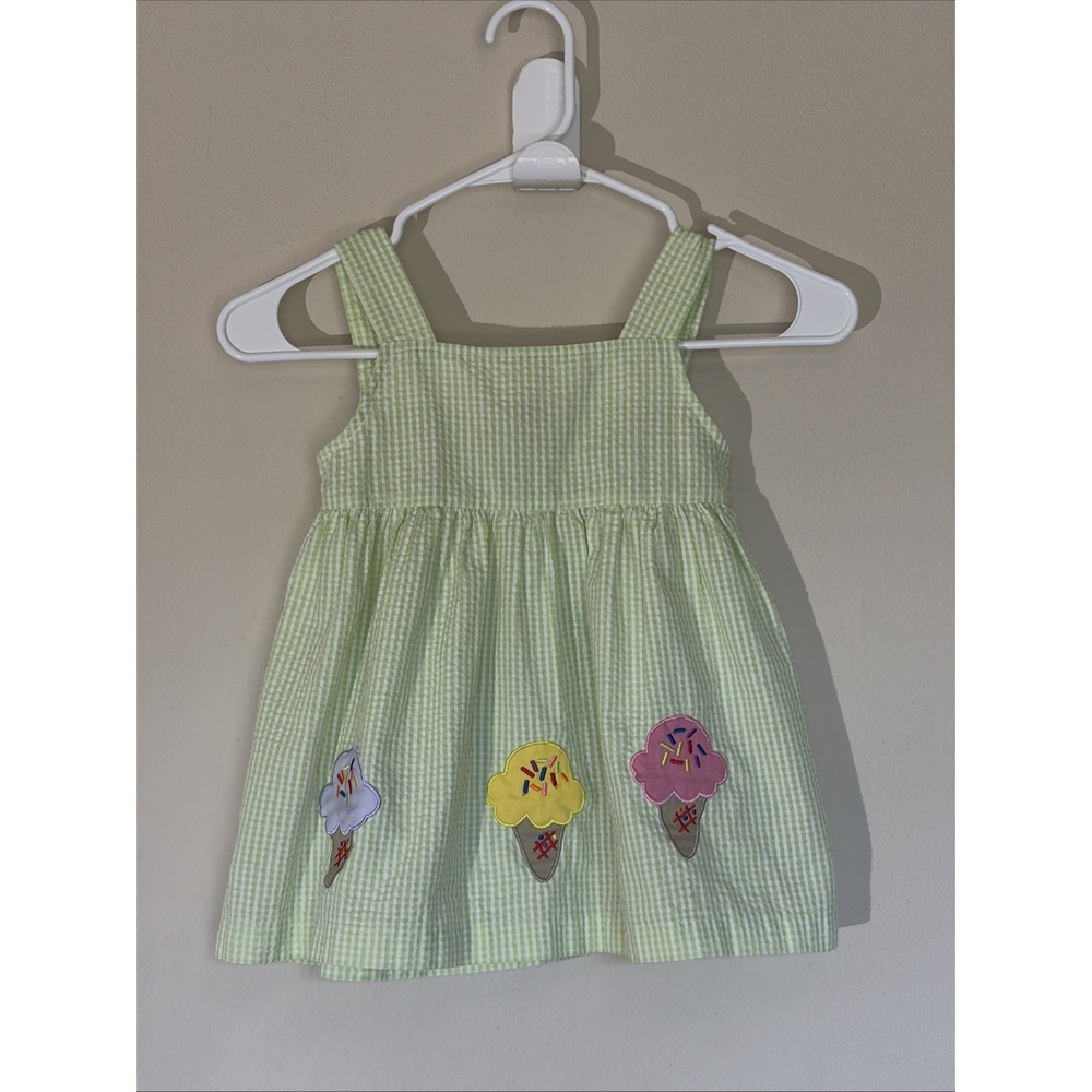 Vintage Copper Key Green Seersucker Ice Cream Cone Sprinkles Sundress Girl 4T